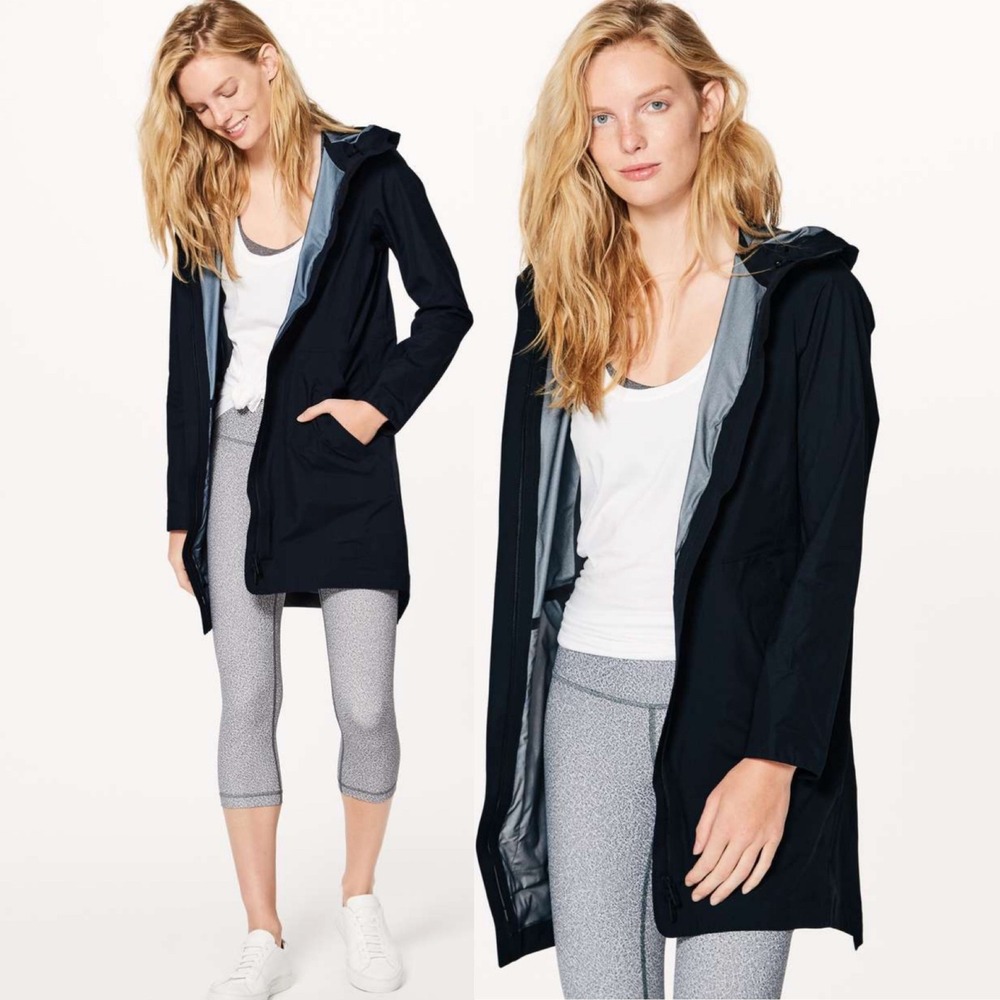 Lululemon Women Rain Jacket Sz 10 Rain Haven Black Waterproof Hooded W4AJDS Coat